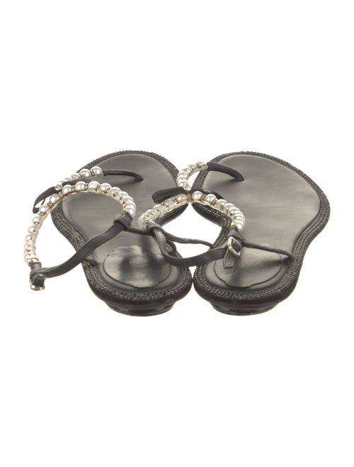 René Caovilla Leather Bow Accents T-Strap Sandals