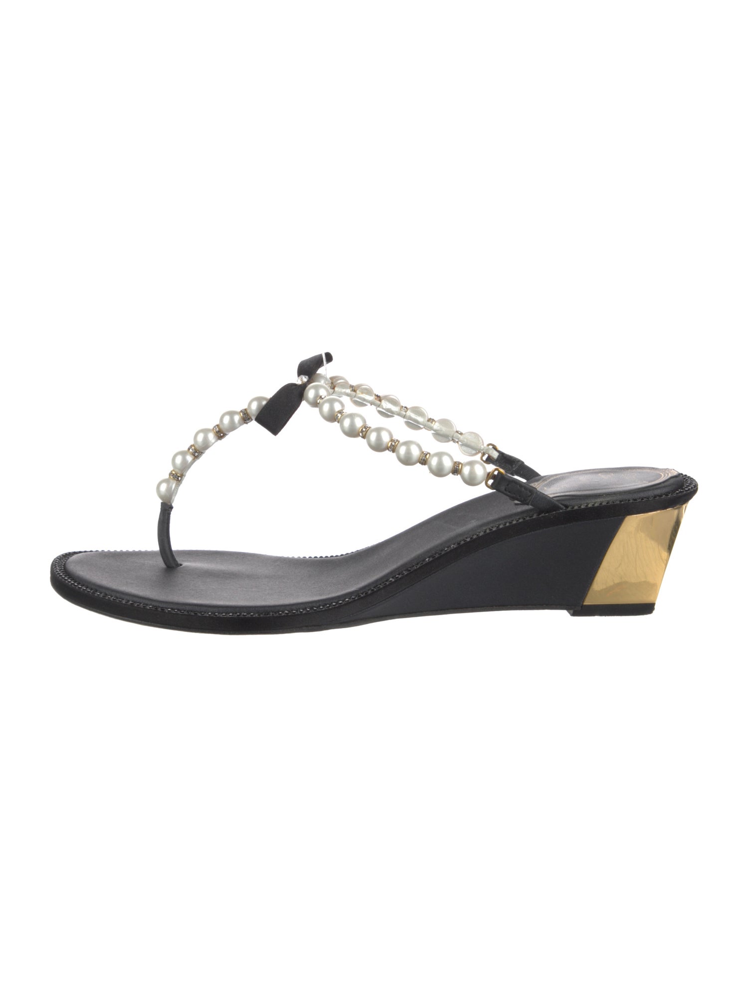 René Caovilla Faux Pearl Accents Leather Flip Flops