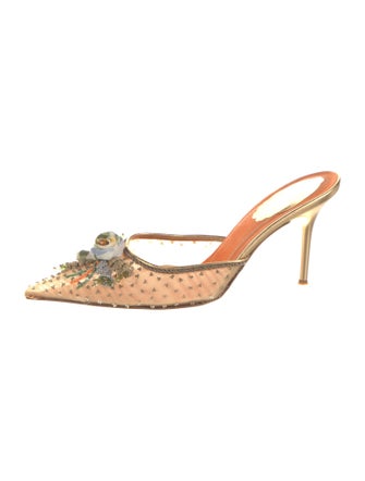 René Caovilla Mesh Beaded Accents Mules