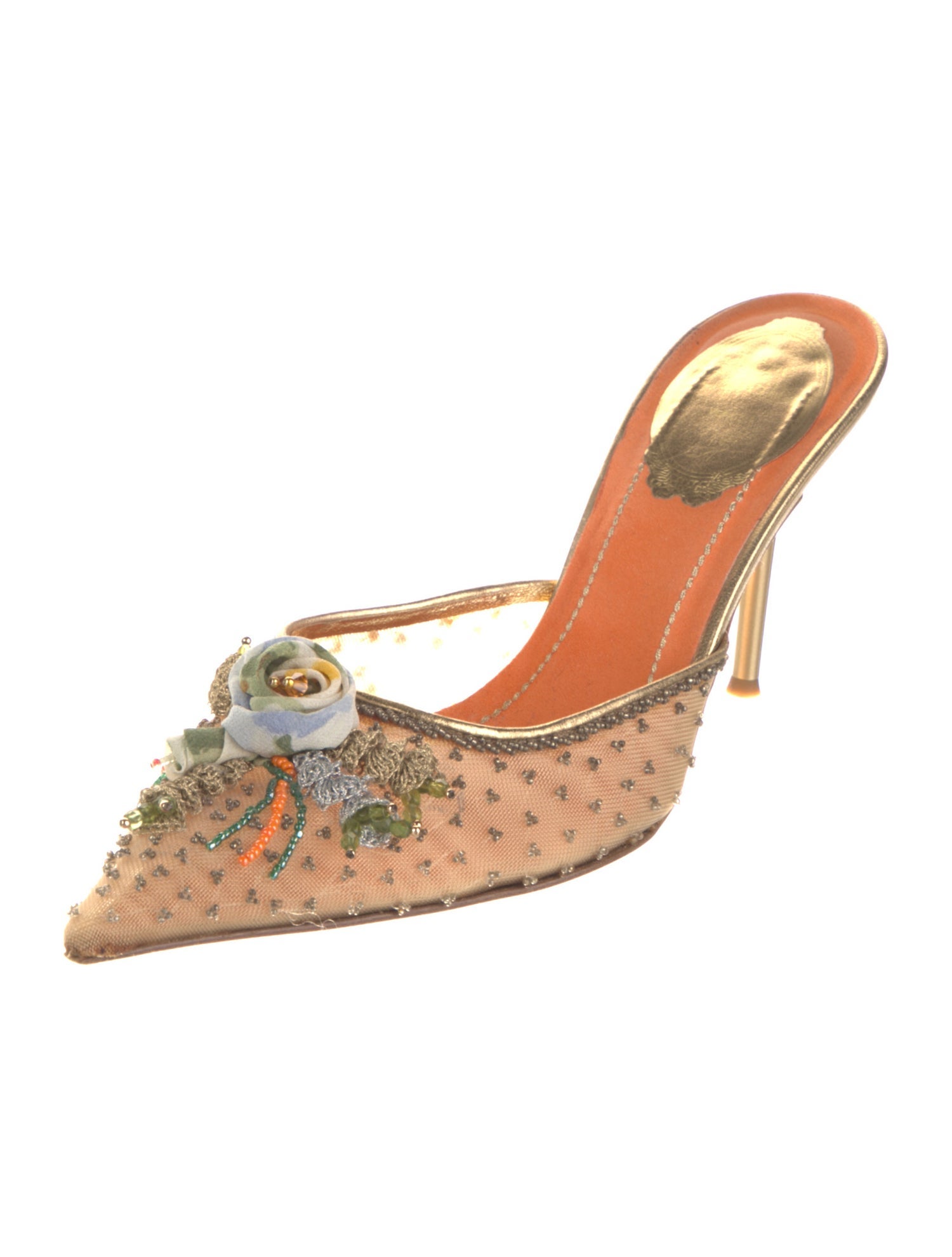 René Caovilla Mesh Beaded Accents Mules