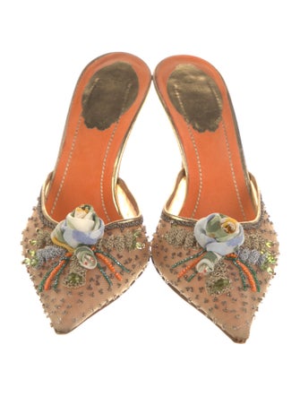 René Caovilla Mesh Beaded Accents Mules