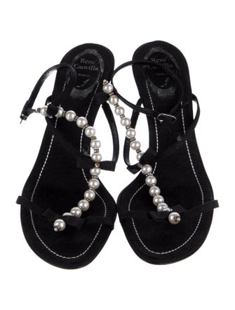 René Caovilla Bow Accents T-Strap Sandals