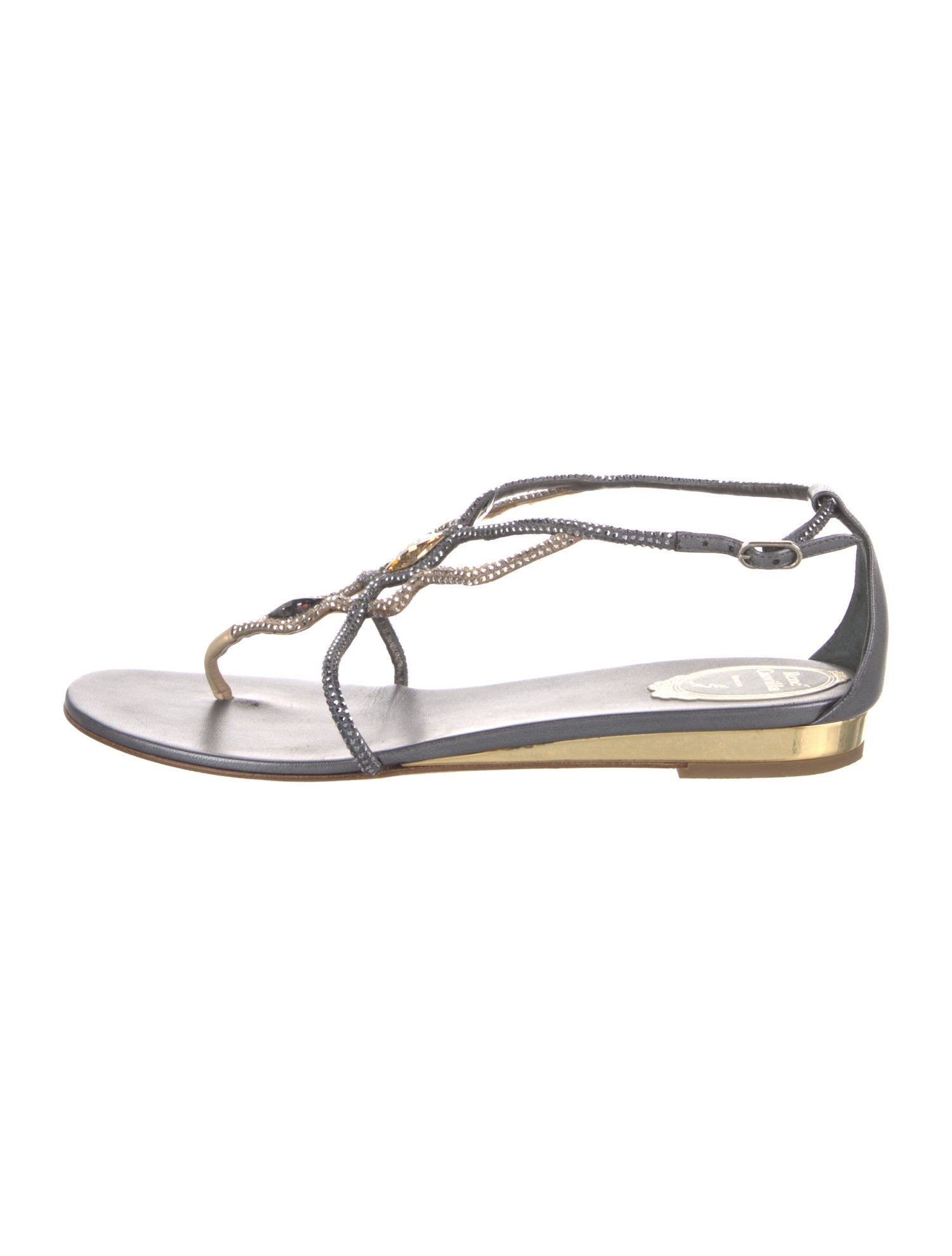 René Caovilla Leather T-Strap Sandals