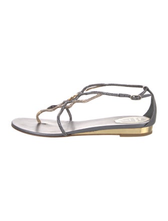 René Caovilla Leather T-Strap Sandals
