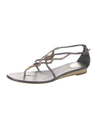 René Caovilla Leather T-Strap Sandals