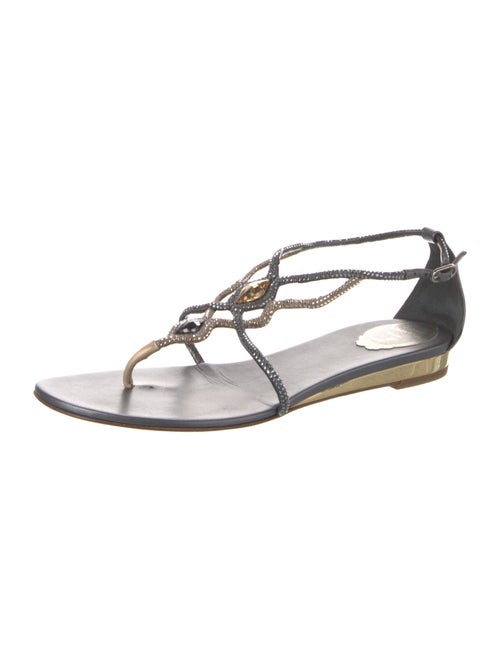 René Caovilla Leather T-Strap Sandals