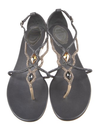 René Caovilla Leather T-Strap Sandals