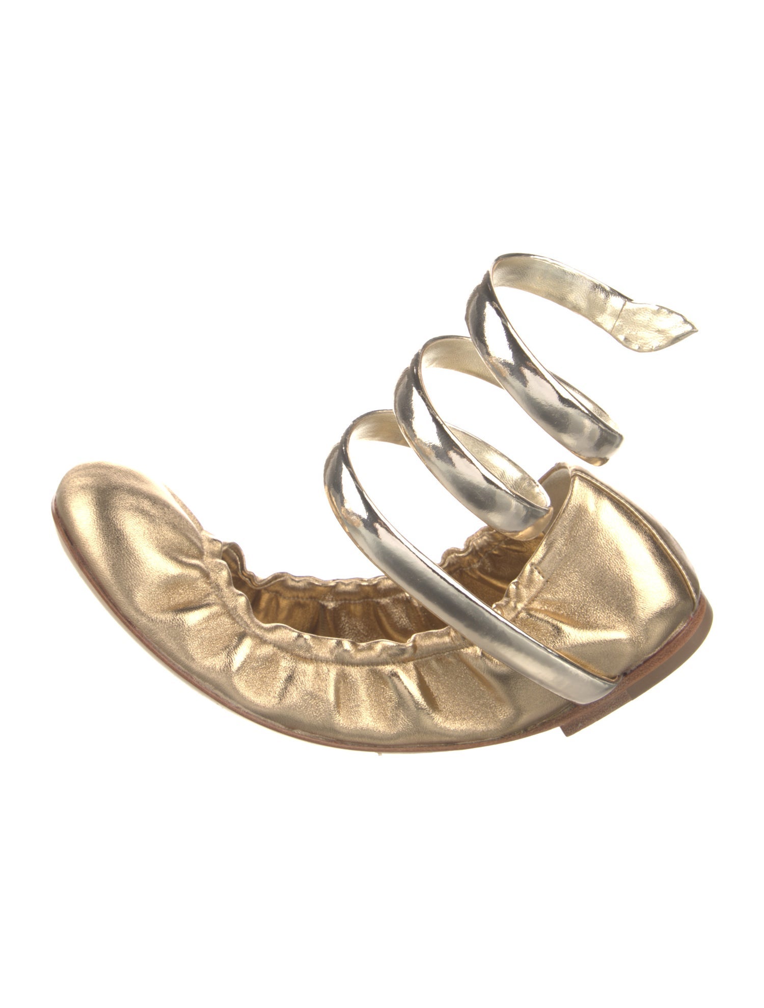 René Caovilla Leather Ruffle Embellishment Flats