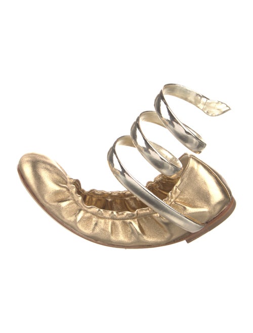 René Caovilla Leather Ruffle Embellishment Flats