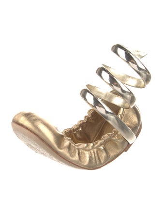 René Caovilla Leather Ruffle Embellishment Flats