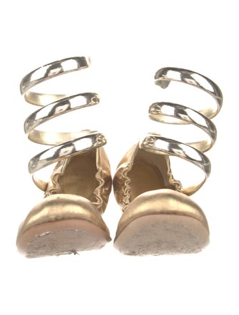 René Caovilla Leather Ruffle Embellishment Flats