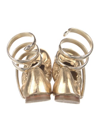 René Caovilla Leather Ruffle Embellishment Flats