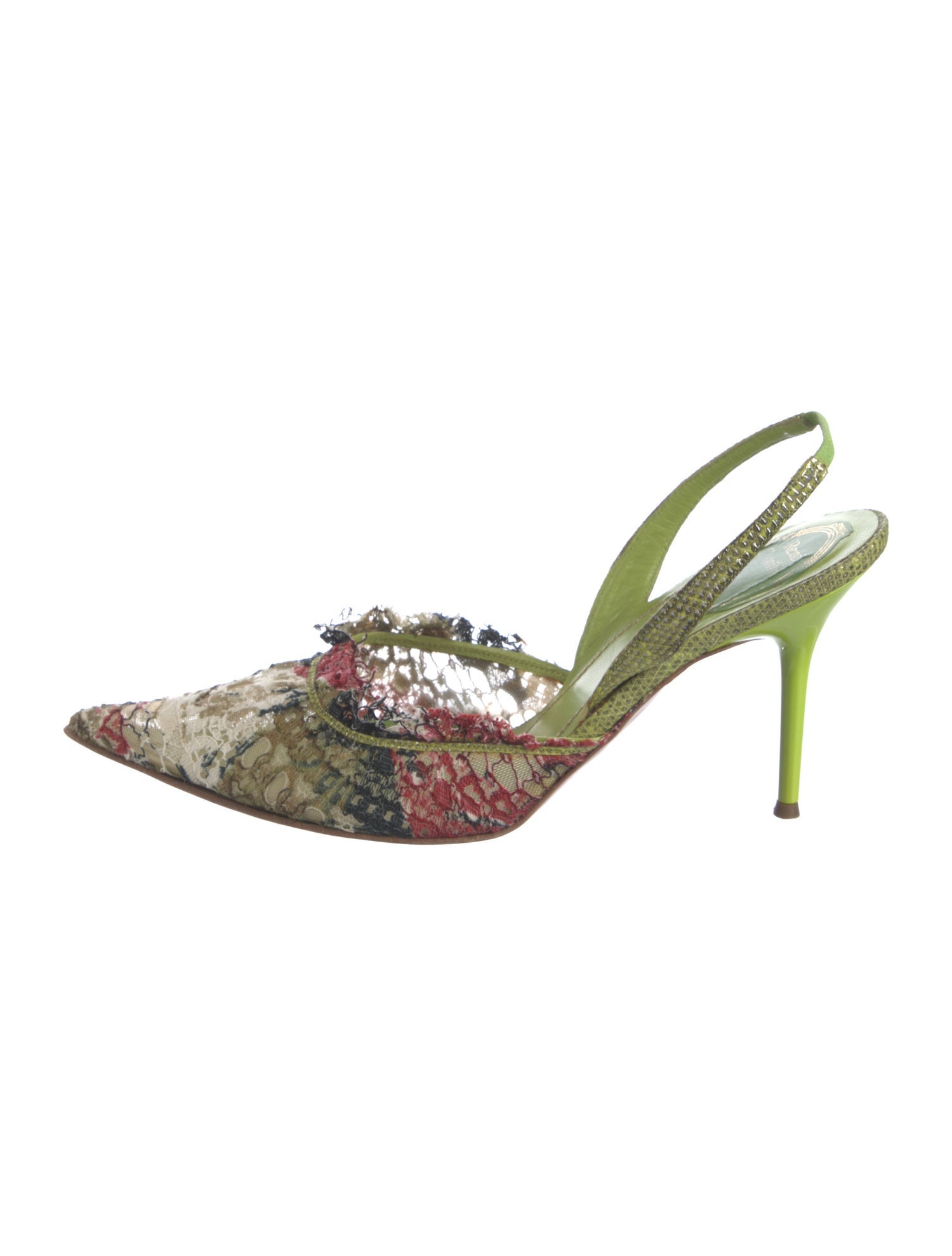 René Caovilla Mesh Printed Slingback Pumps