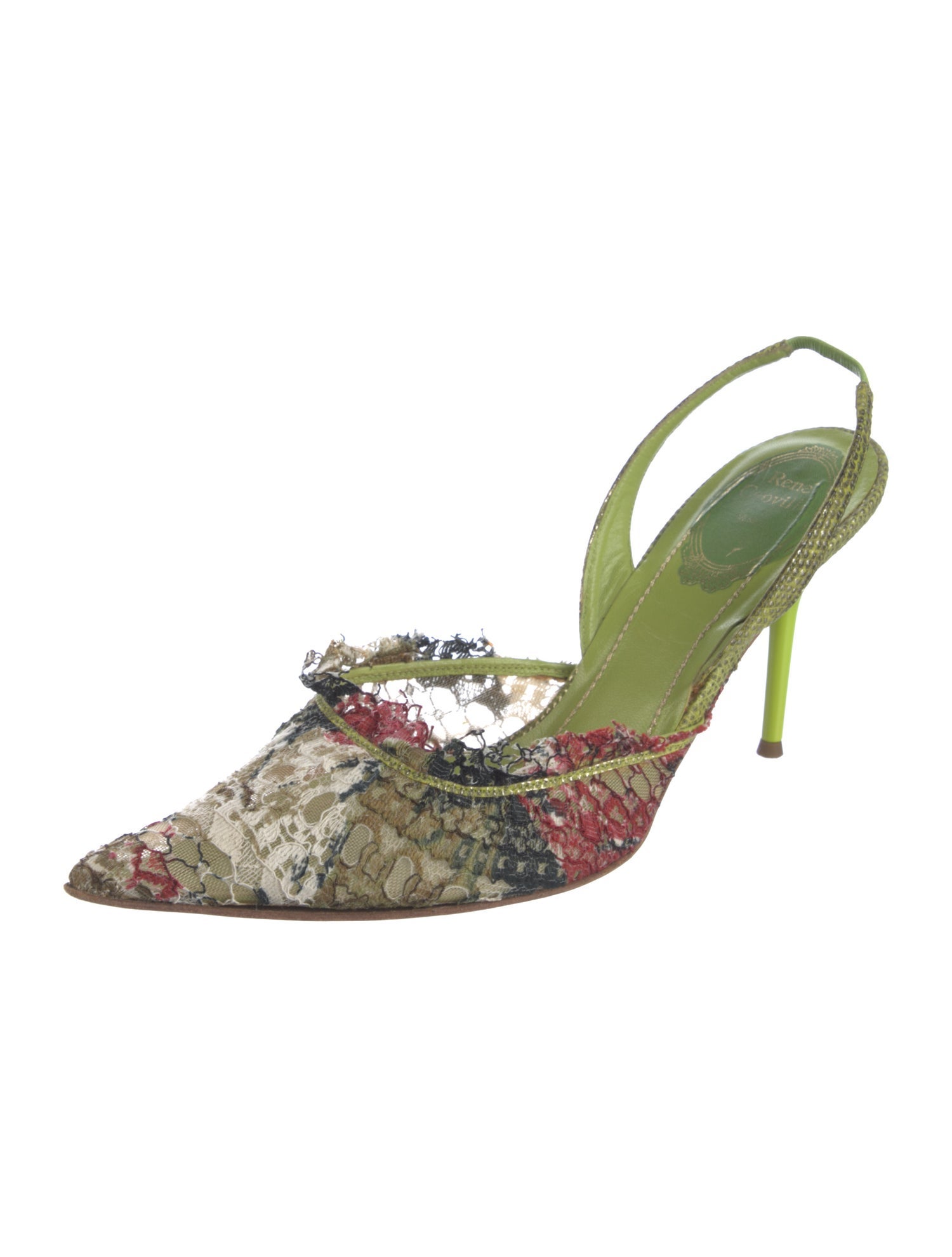 René Caovilla Mesh Printed Slingback Pumps