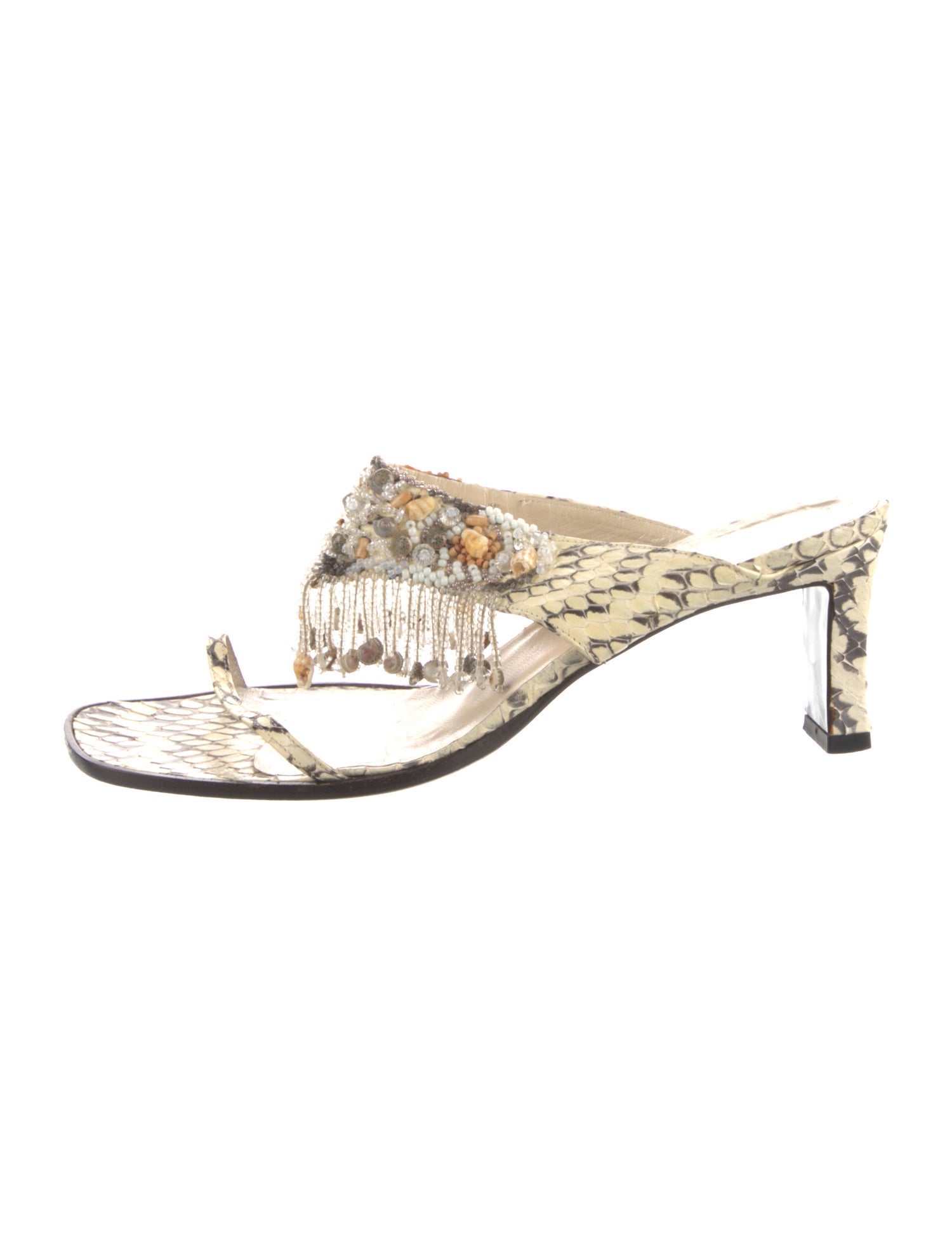 René Caovilla Embossed Leather Animal Print Slides