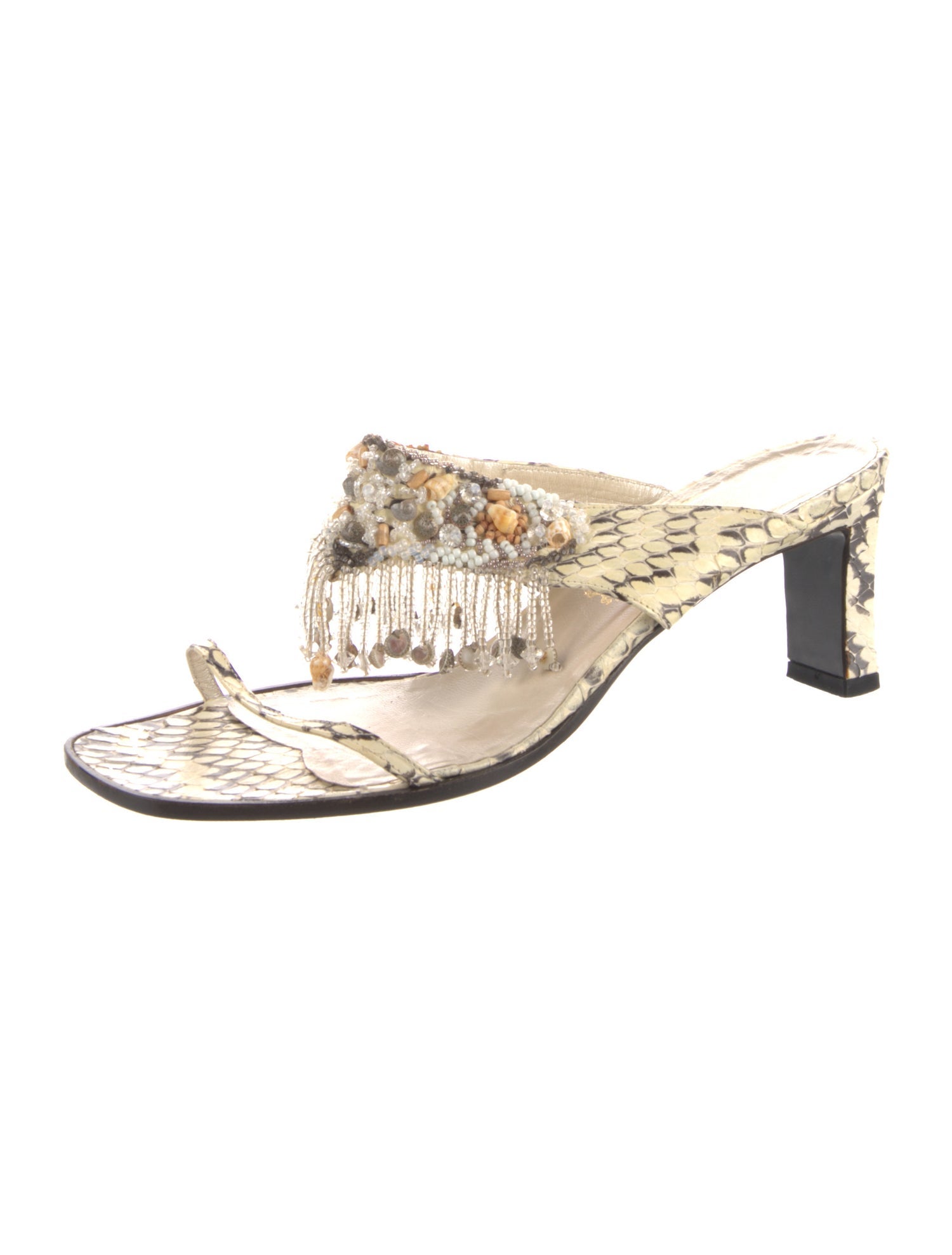 René Caovilla Embossed Leather Animal Print Slides