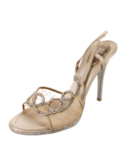 René Caovilla Mesh Lace Pattern Slingback Sandals
