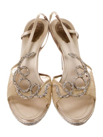 René Caovilla Mesh Lace Pattern Slingback Sandals