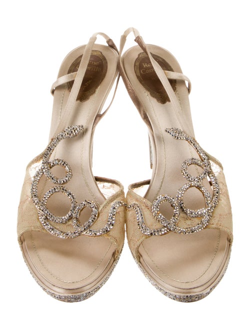 René Caovilla Mesh Lace Pattern Slingback Sandals