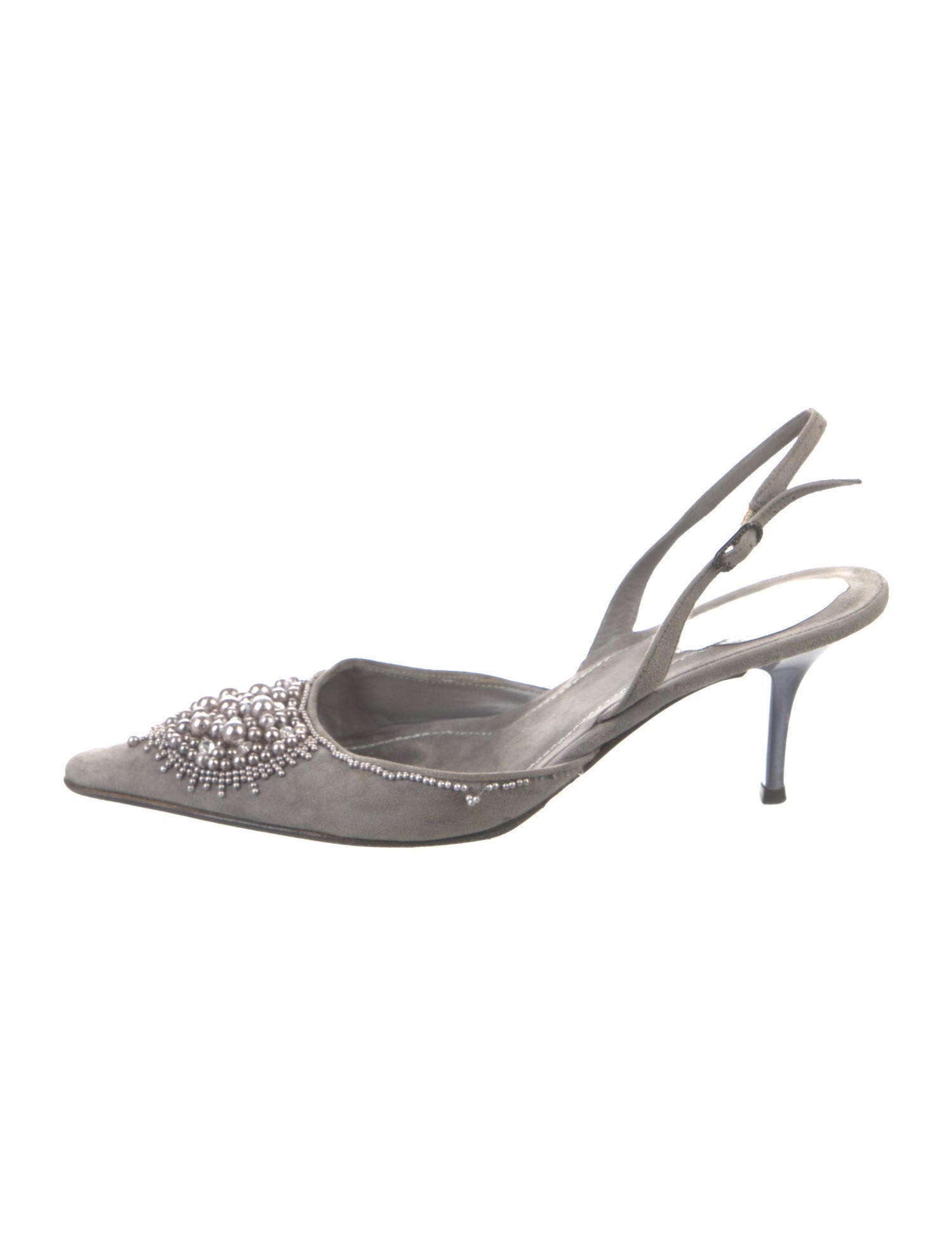 René Caovilla Satin Beaded Accents Slingback Pumps