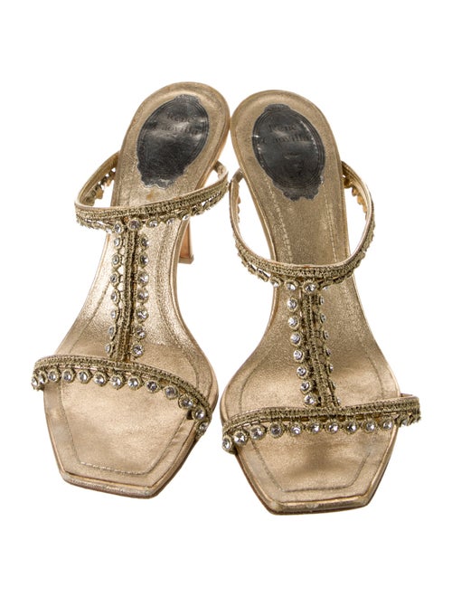 René Caovilla Leather Crystal Embellishments T-Strap Sandals