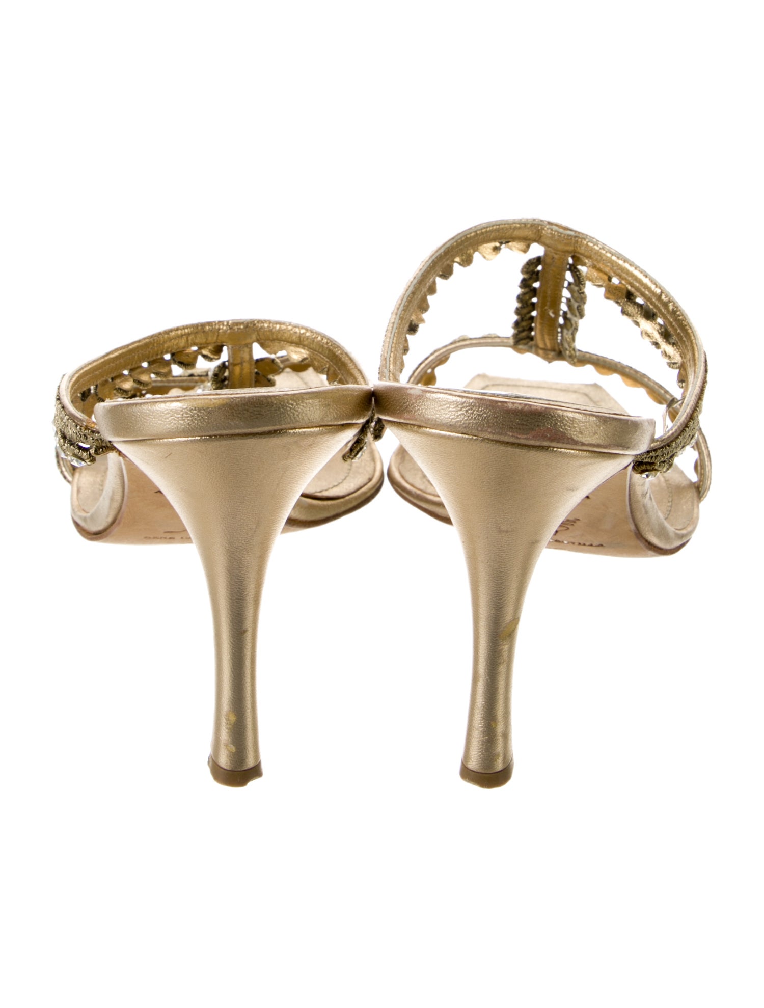 René Caovilla Leather Crystal Embellishments T-Strap Sandals