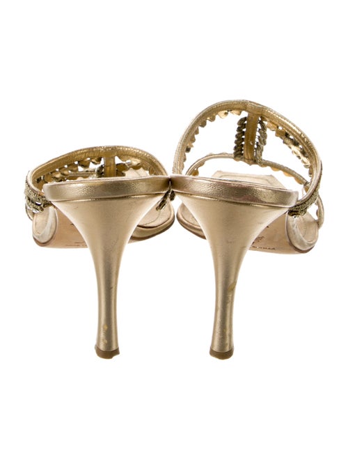 René Caovilla Leather Crystal Embellishments T-Strap Sandals