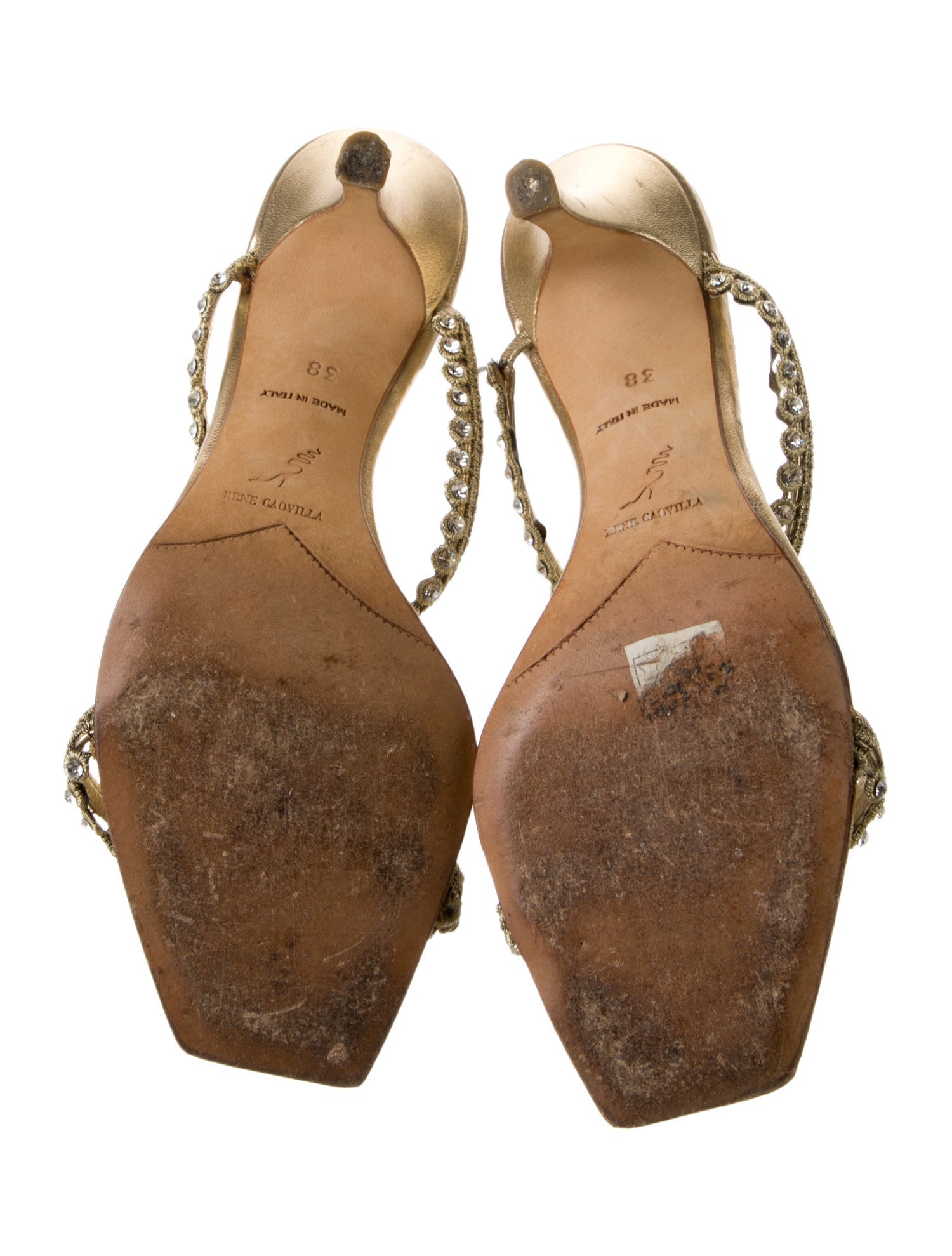 René Caovilla Leather Crystal Embellishments T-Strap Sandals