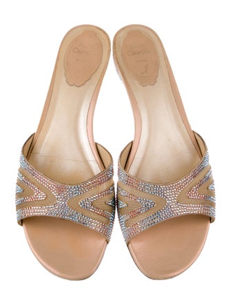 René Caovilla Leather Crystal Embellishments Slides