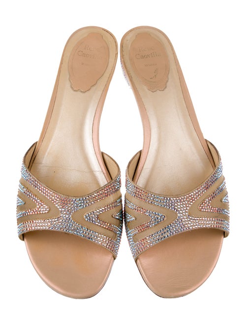 René Caovilla Leather Crystal Embellishments Slides
