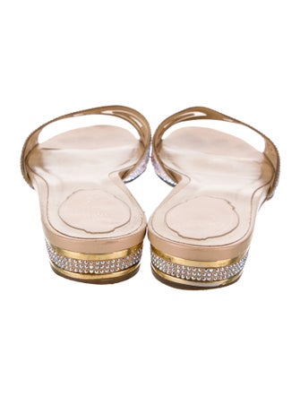 René Caovilla Leather Crystal Embellishments Slides