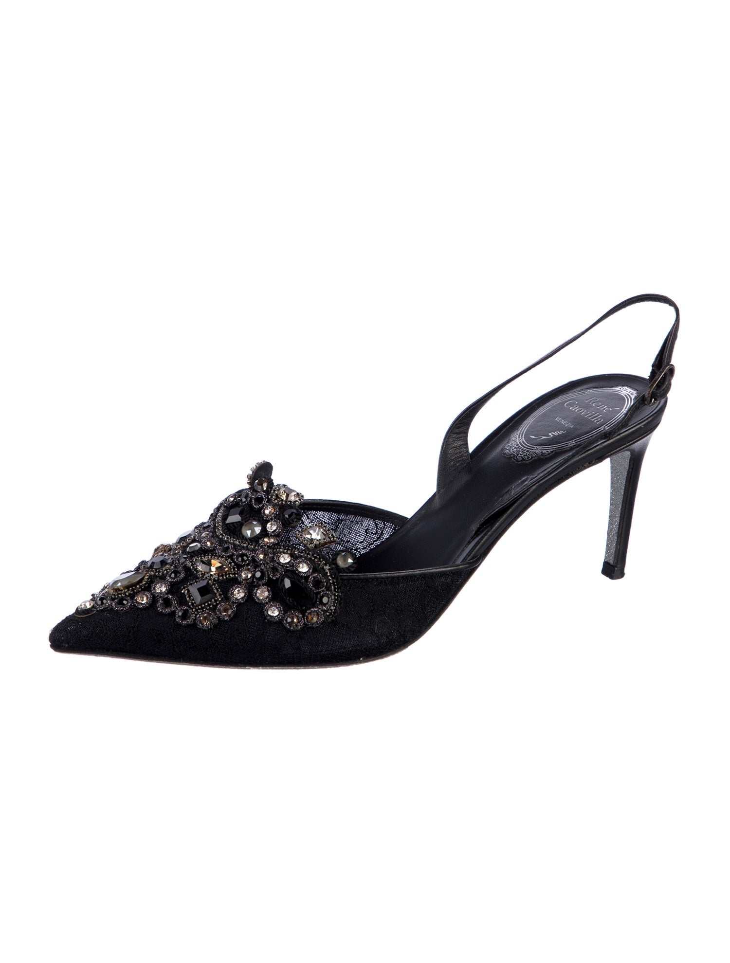 René Caovilla Mesh Crystal Embellishments Slingback Pumps