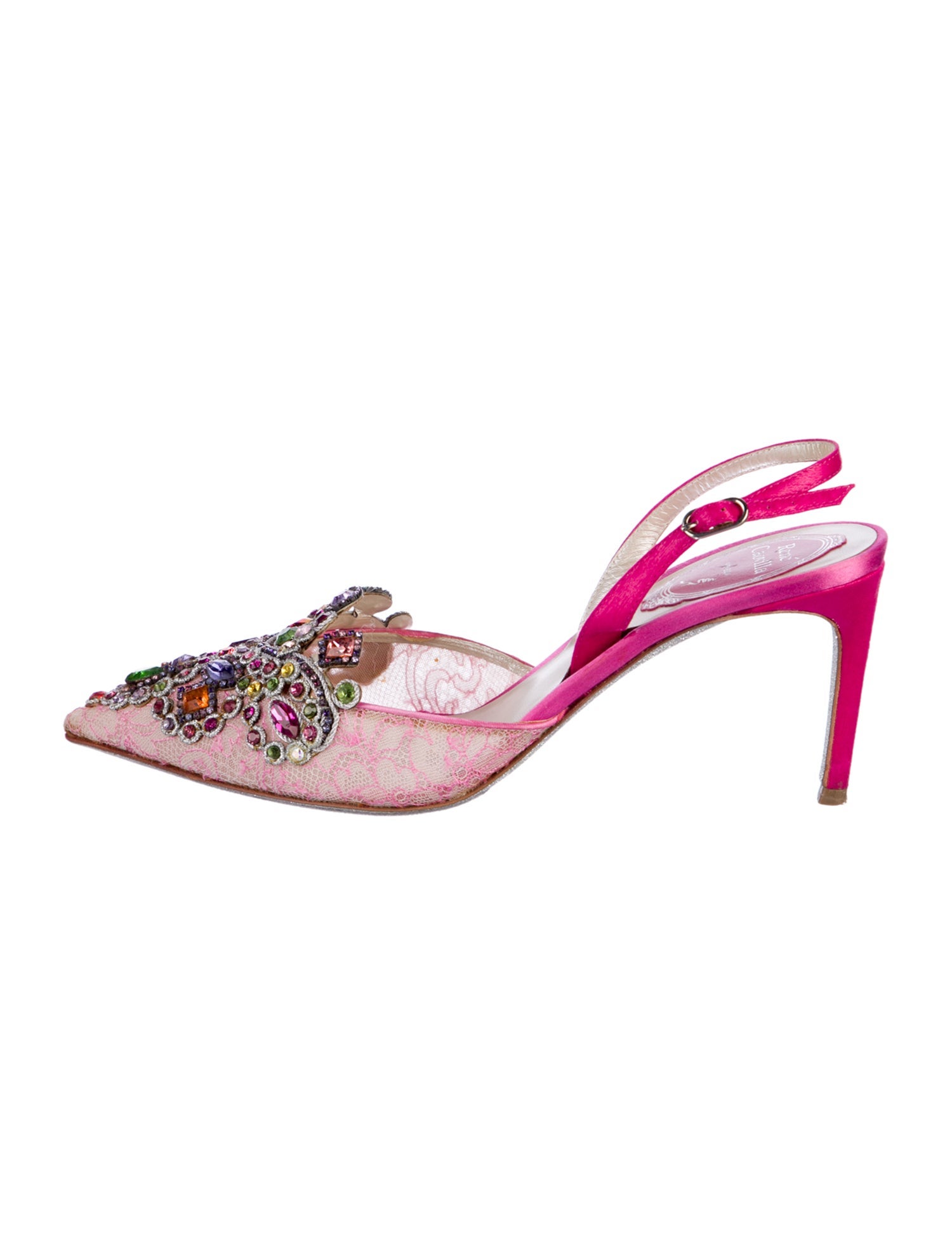 René Caovilla Lace Lace Pattern Slingback Pumps