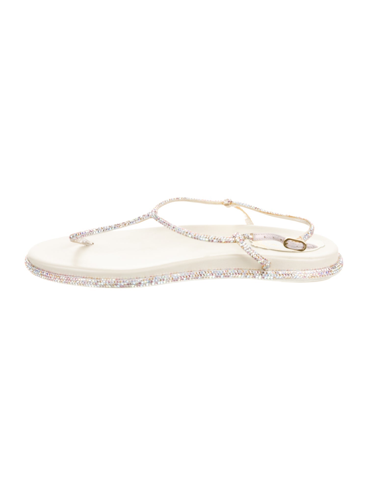 René Caovilla Crystal Embellishments T-Strap Sandals