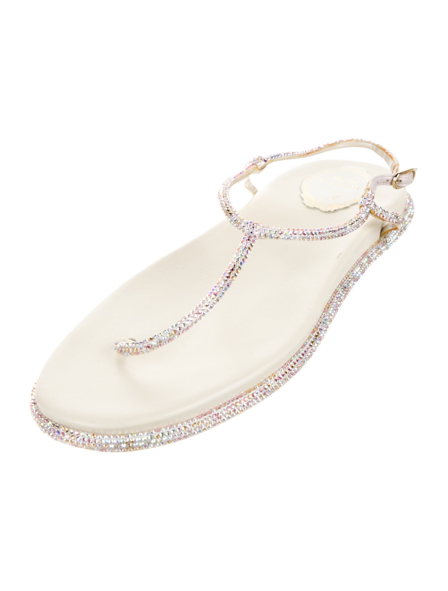 René Caovilla Crystal Embellishments T-Strap Sandals