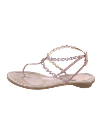 René Caovilla Crystal Embellishments T-Strap Sandals