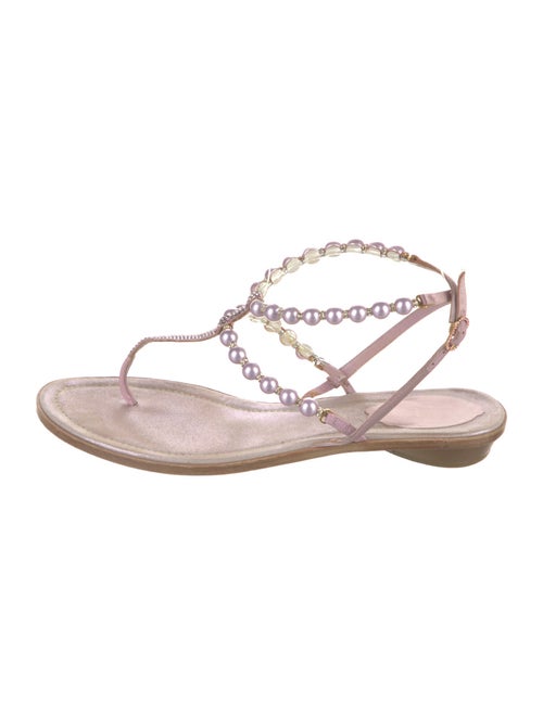 René Caovilla Crystal Embellishments T-Strap Sandals