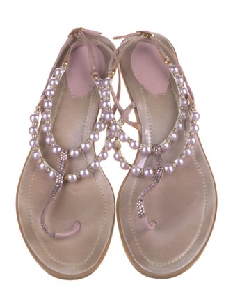 René Caovilla Crystal Embellishments T-Strap Sandals