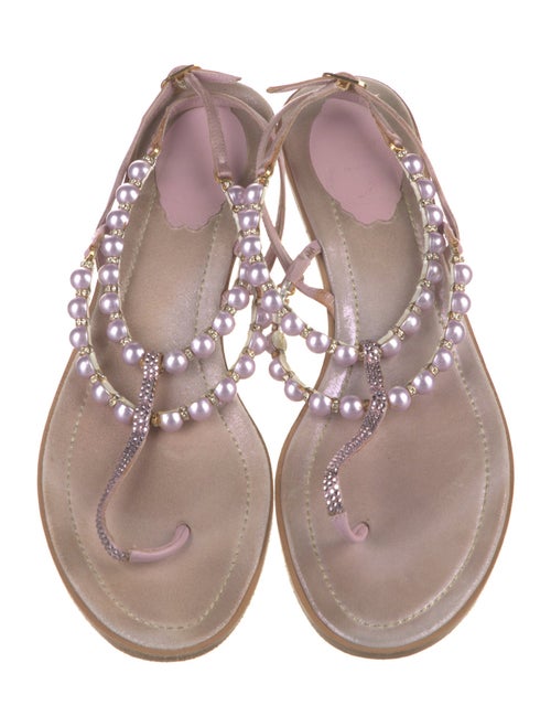 René Caovilla Crystal Embellishments T-Strap Sandals