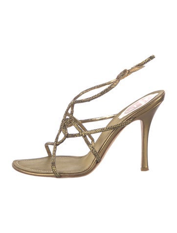 René Caovilla Sandals Leather Crystal Embellishments Slingback IT 38 | 8