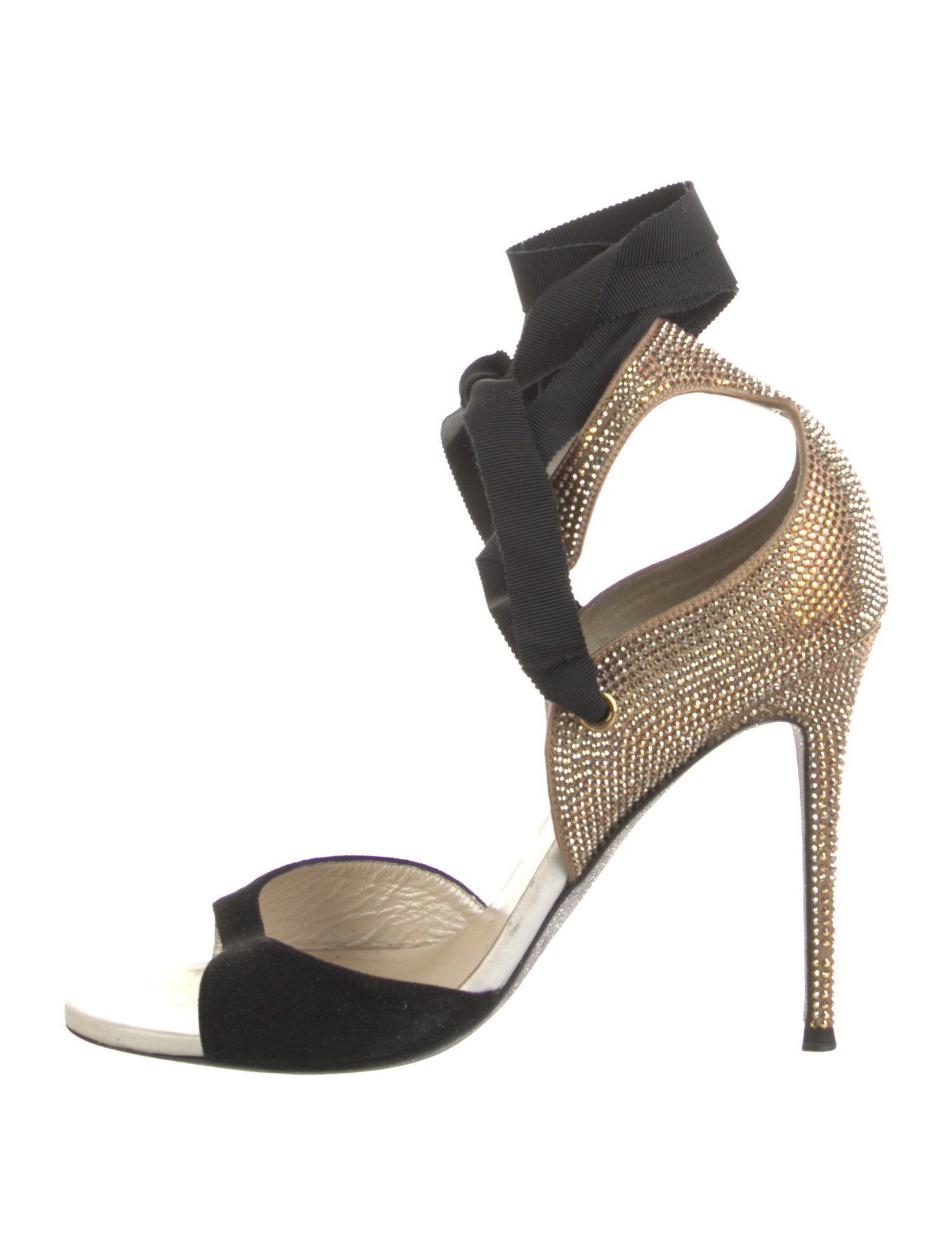 René Caovilla Suede Crystal Embellishments Sandals