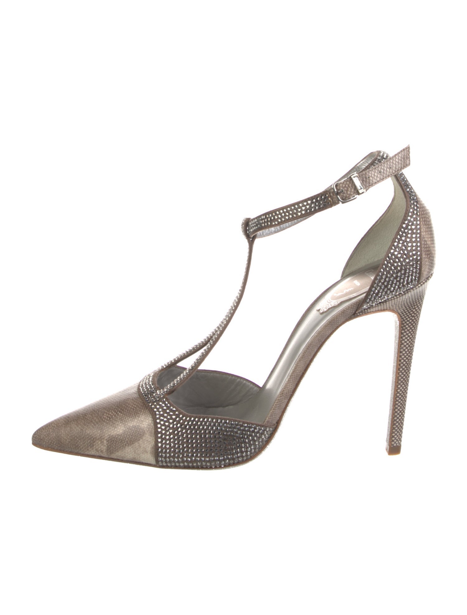 René Caovilla Leather Animal Print T-Strap Pumps