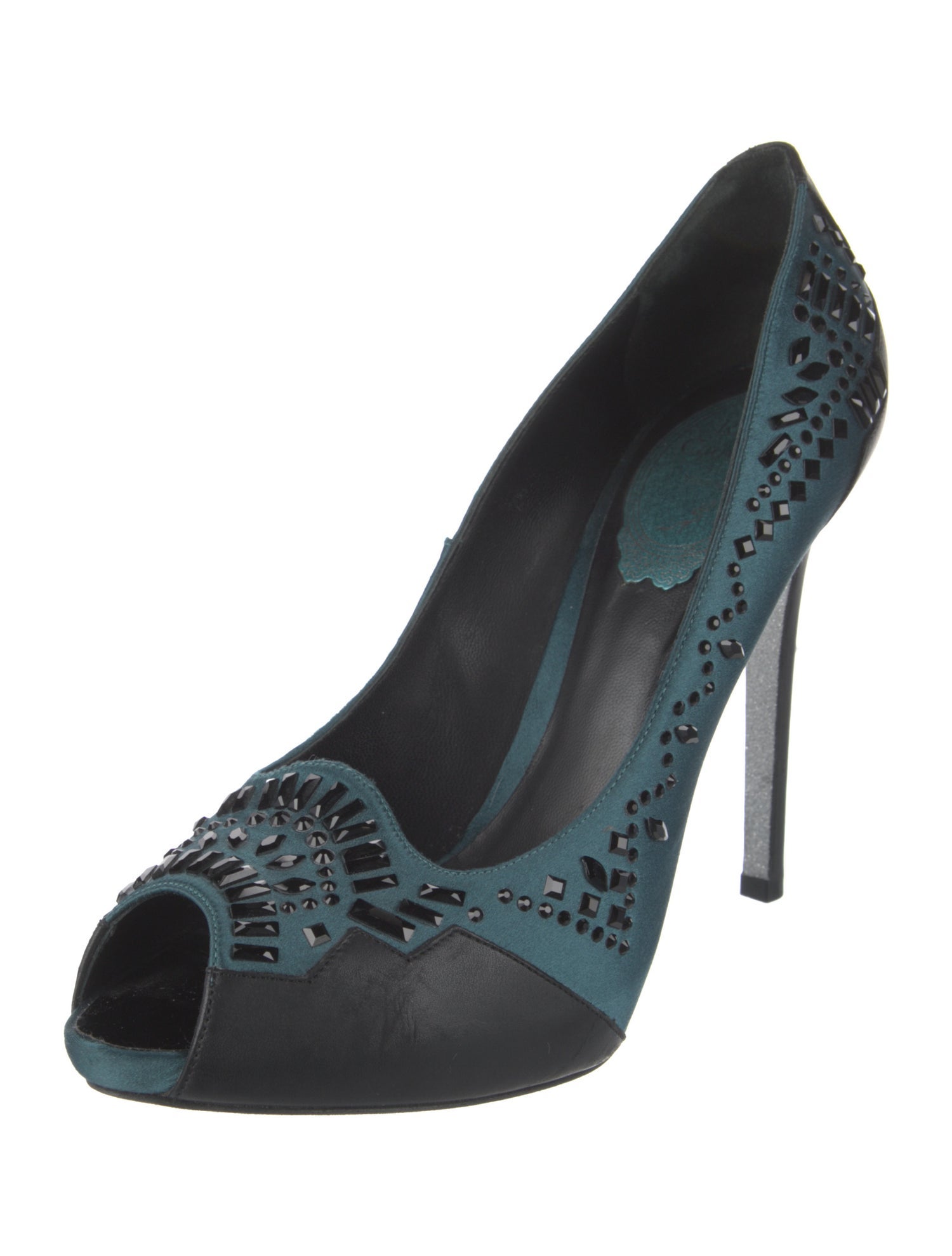 René Caovilla Satin Printed Pumps