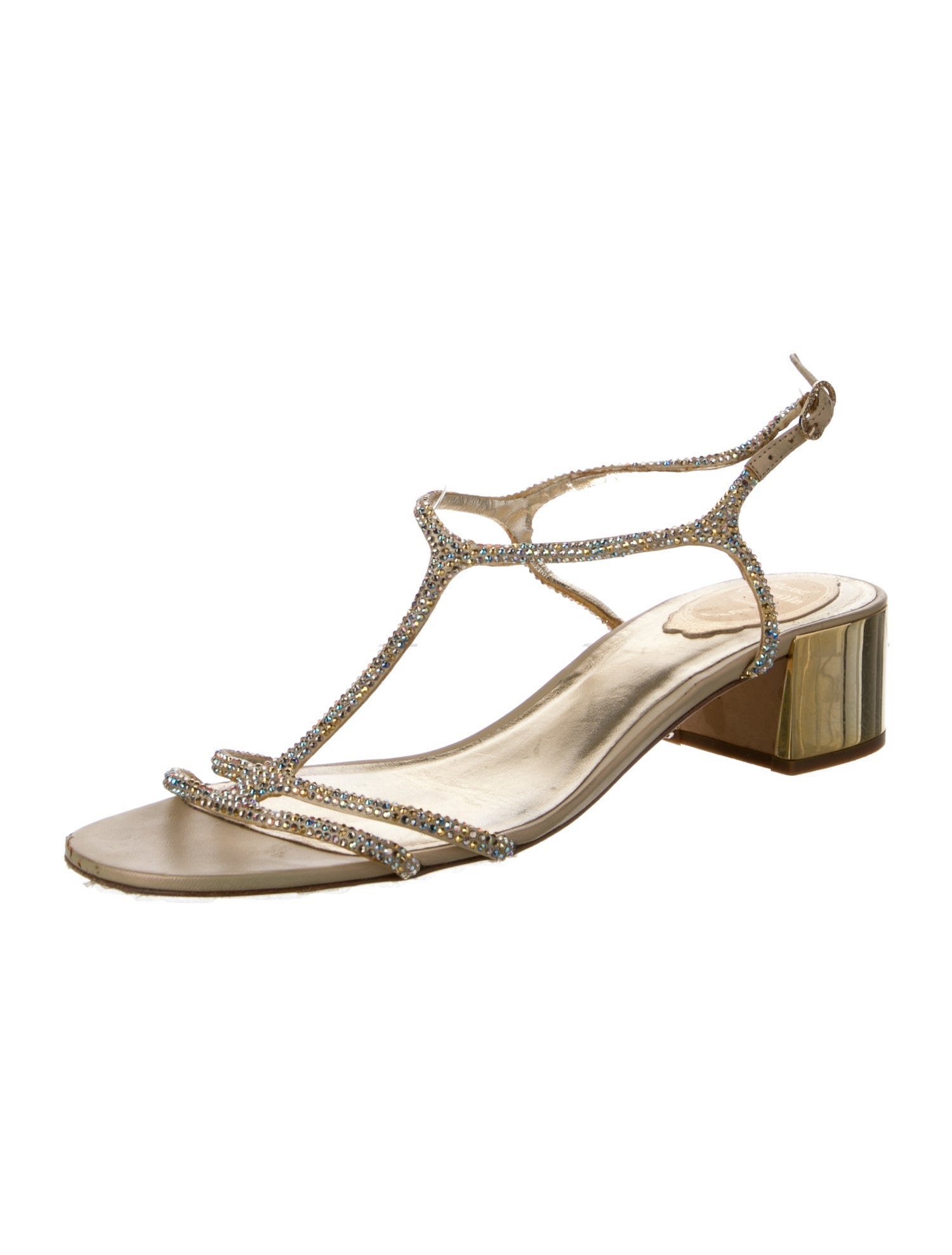 René Caovilla Leather Crystal Embellishments T-Strap Sandals