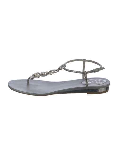 René Caovilla Leather Crystal Embellishments T-Strap Sandals
