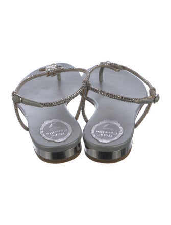 René Caovilla Leather Crystal Embellishments T-Strap Sandals