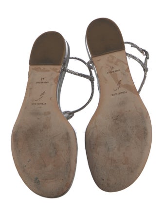 René Caovilla Leather Crystal Embellishments T-Strap Sandals