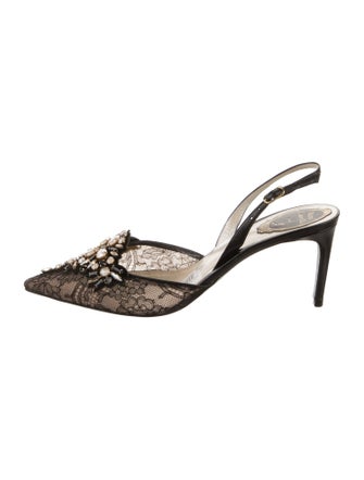 René Caovilla Lace Lace Pattern Slingback Pumps