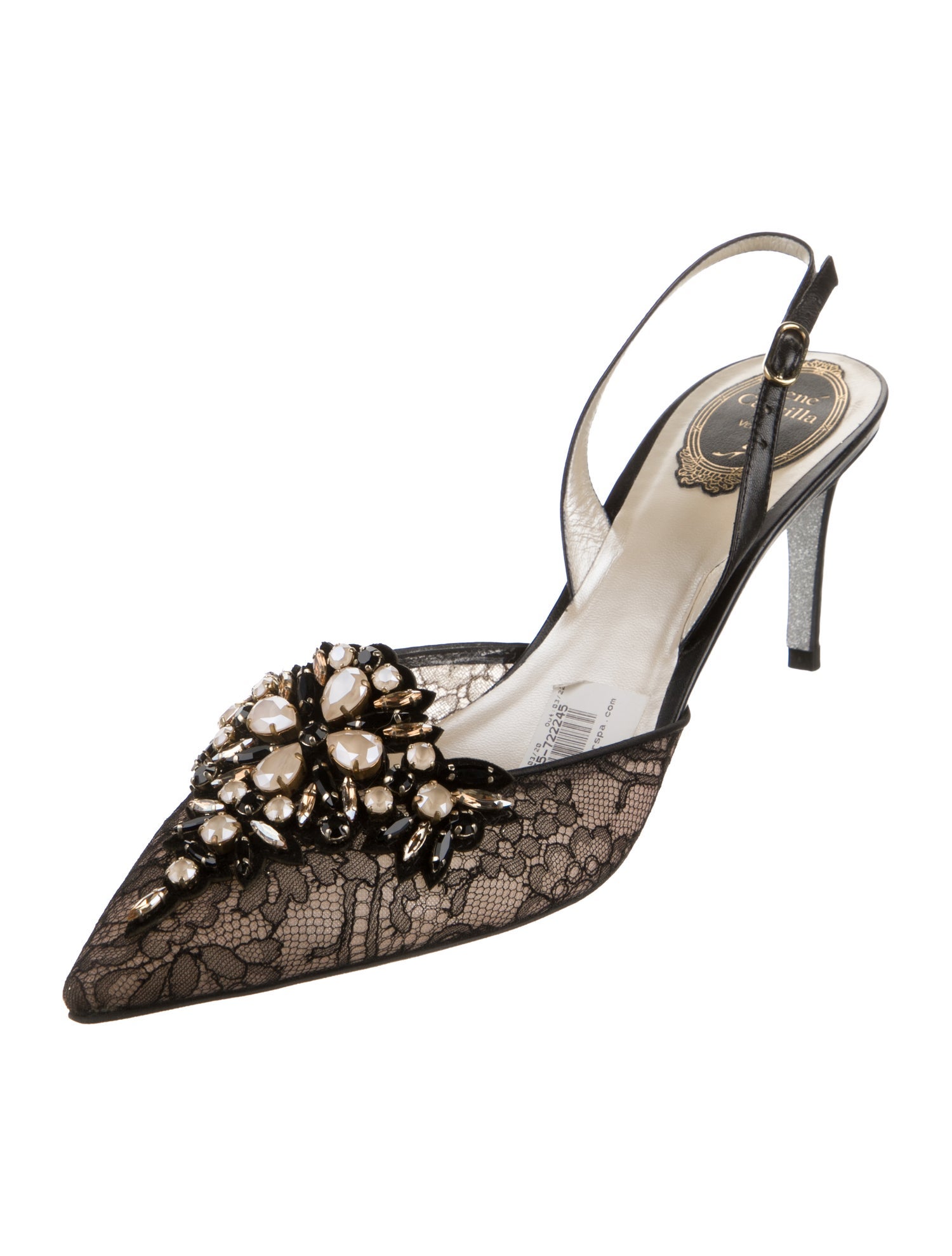 René Caovilla Lace Lace Pattern Slingback Pumps