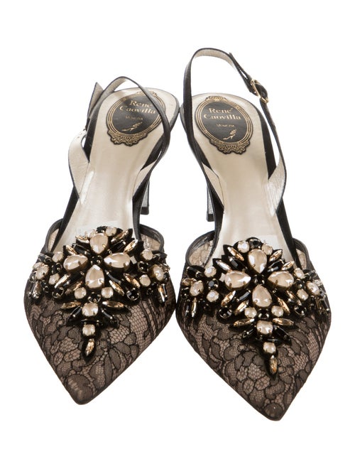 René Caovilla Lace Lace Pattern Slingback Pumps